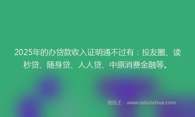 2025年的办贷款收入证明通不过有：投友圈、读秒贷、随身贷、人人贷、中原消费金融等。