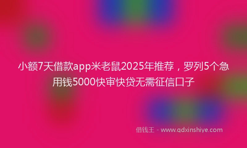 小额7天借款app米老鼠2025年推荐，罗列5个急用钱5000快审快贷无需征信口子