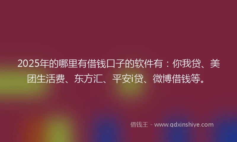 2025年的哪里有借钱口子的软件有：你我贷、美团生活费、东方汇、平安i贷、微博借钱等。