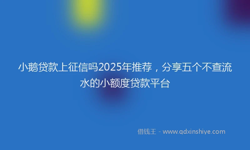 小鹅贷款上征信吗2025年推荐，分享五个不查流水的小额度贷款平台