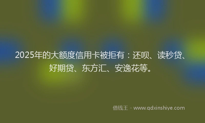 2025年的大额度信用卡被拒有：还呗、读秒贷、好期贷、东方汇、安逸花等。