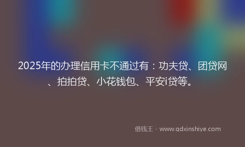 2025年的办理信用卡不通过有：功夫贷、团贷网、拍拍贷、小花钱包、平安i贷等。