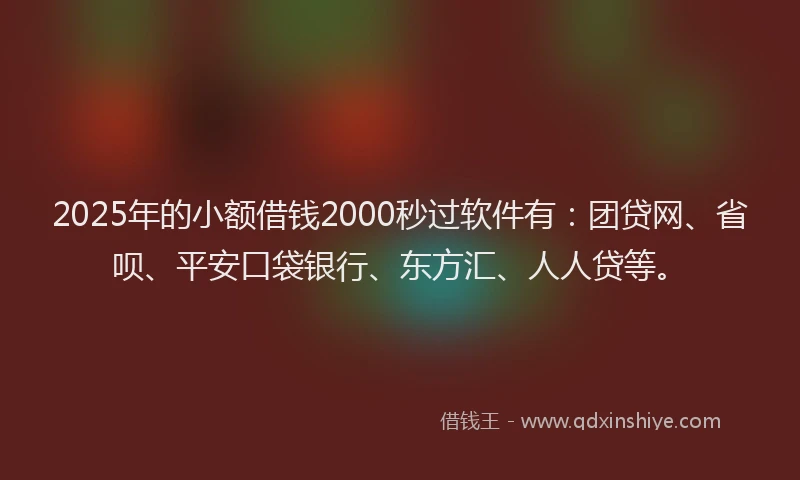 2025年的小额借钱2000秒过软件有：团贷网、省呗、平安口袋银行、东方汇、人人贷等。