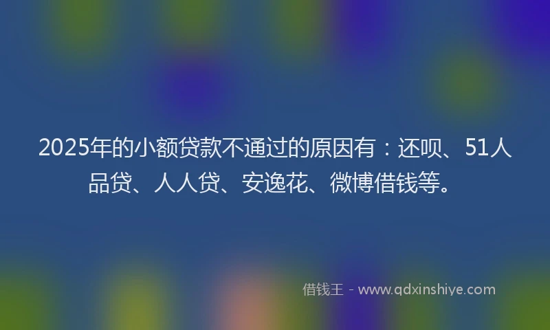 2025年的小额贷款不通过的原因有：还呗、51人品贷、人人贷、安逸花、微博借钱等。