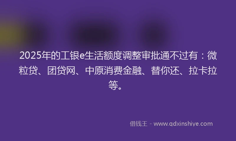 2025年的工银e生活额度调整审批通不过有：微粒贷、团贷网、中原消费金融、替你还、拉卡拉等。