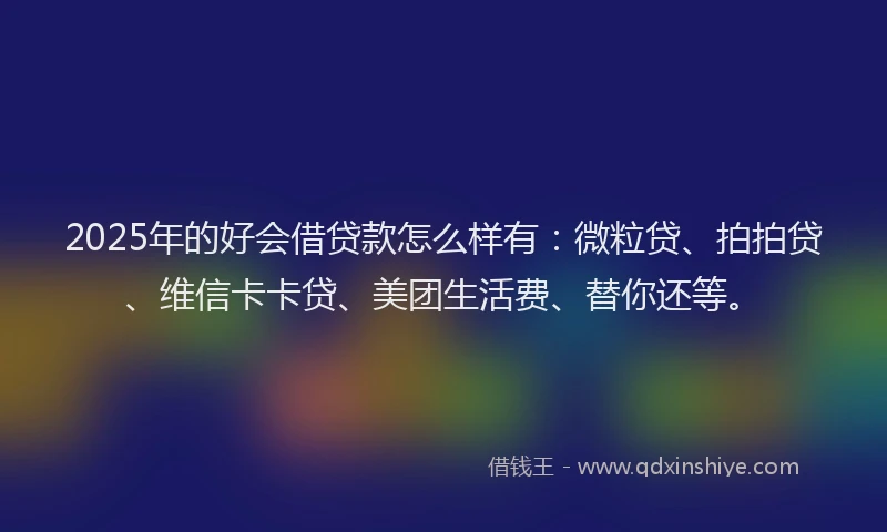 2025年的好会借贷款怎么样有：微粒贷、拍拍贷、维信卡卡贷、美团生活费、替你还等。