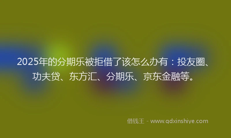 2025年的分期乐被拒借了该怎么办有：投友圈、功夫贷、东方汇、分期乐、京东金融等。