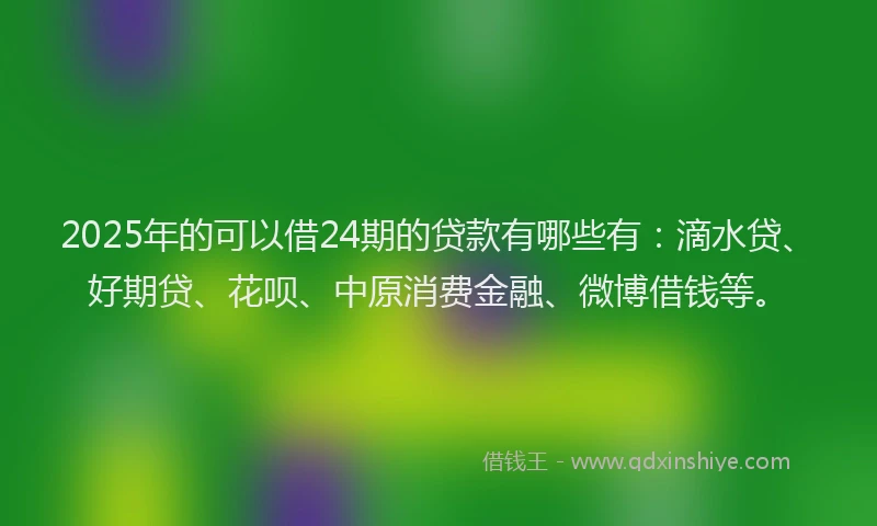 2025年的可以借24期的贷款有哪些有：滴水贷、好期贷、花呗、中原消费金融、微博借钱等。