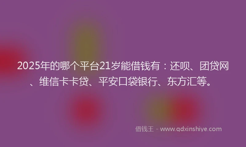 2025年的哪个平台21岁能借钱有：还呗、团贷网、维信卡卡贷、平安口袋银行、东方汇等。