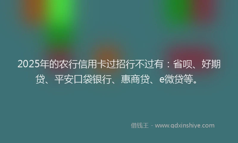 2025年的农行信用卡过招行不过有：省呗、好期贷、平安口袋银行、惠商贷、e微贷等。