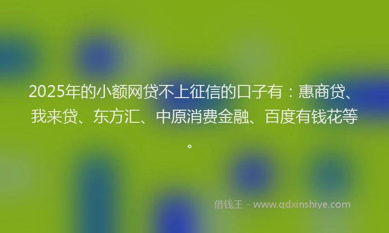 2025年的小额网贷不上征信的口子有：惠商贷、我来贷、东方汇、中原消费金融、百度有钱花等。