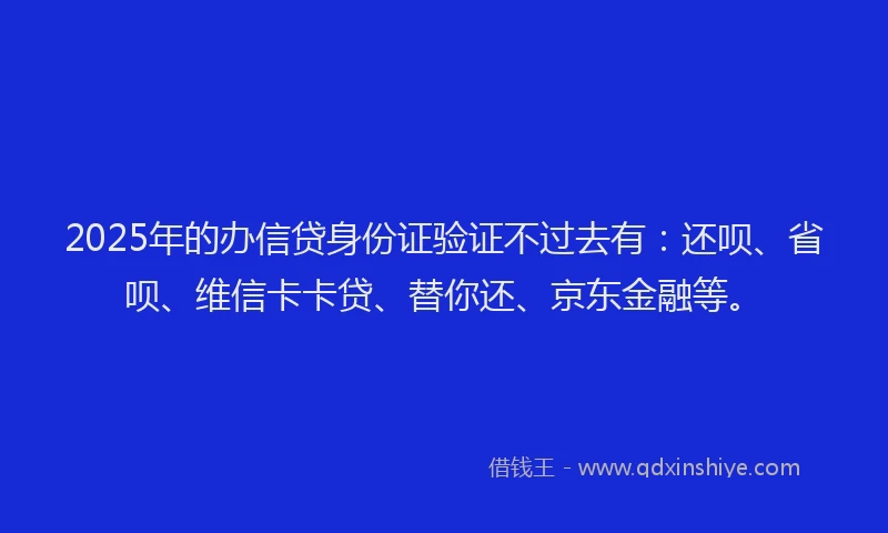 2025年的办信贷身份证验证不过去有：还呗、省呗、维信卡卡贷、替你还、京东金融等。