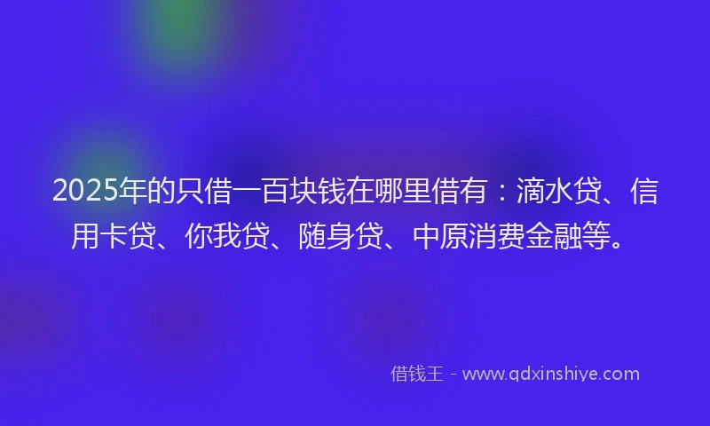 2025年的只借一百块钱在哪里借有：滴水贷、信用卡贷、你我贷、随身贷、中原消费金融等。