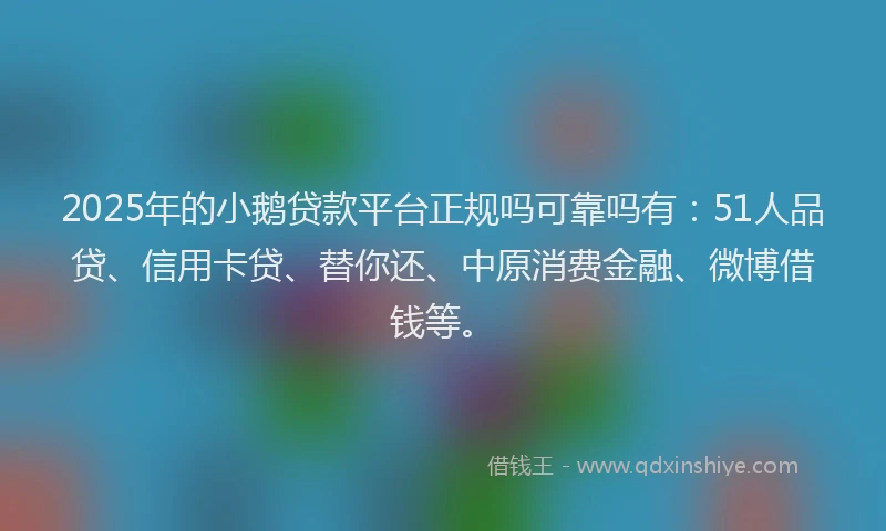 2025年的小鹅贷款平台正规吗可靠吗有：51人品贷、信用卡贷、替你还、中原消费金融、微博借钱等。