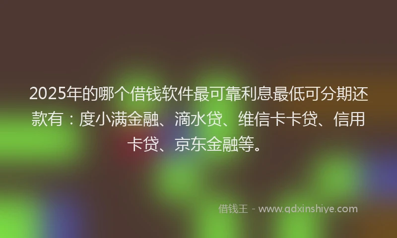 2025年的哪个借钱软件最可靠利息最低可分期还款有：度小满金融、滴水贷、维信卡卡贷、信用卡贷、京东金融等。