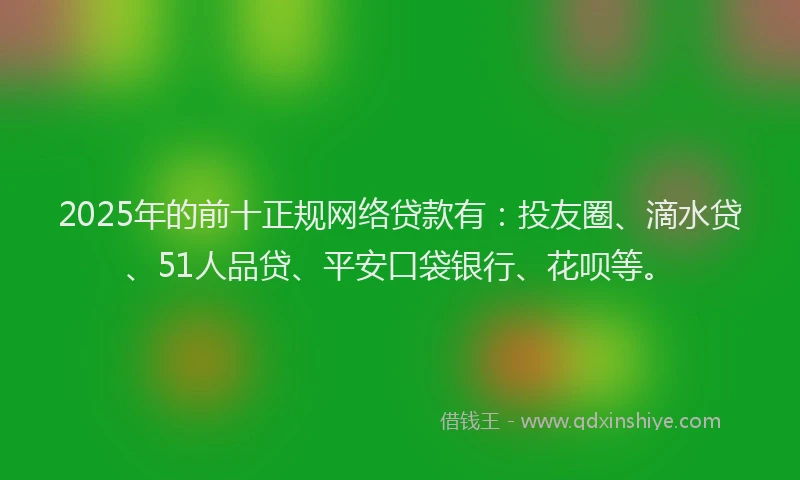 2025年的前十正规网络贷款有：投友圈、滴水贷、51人品贷、平安口袋银行、花呗等。