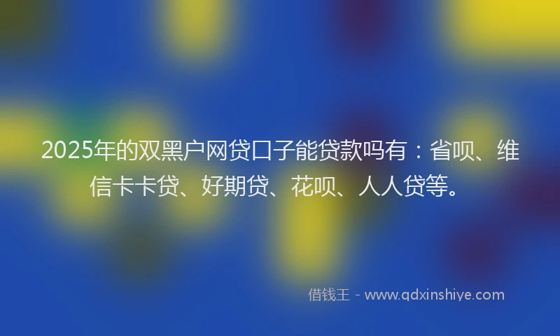 2025年的双黑户网贷口子能贷款吗有：省呗、维信卡卡贷、好期贷、花呗、人人贷等。