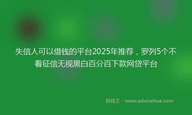 失信人可以借钱的平台2025年推荐，罗列5个不看征信无视黑白百分百下款网贷平台