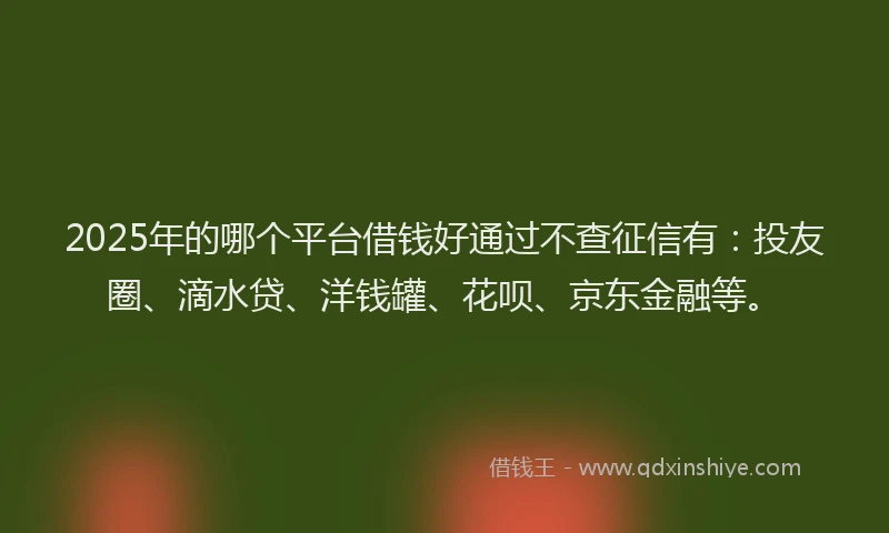 2025年的哪个平台借钱好通过不查征信有：投友圈、滴水贷、洋钱罐、花呗、京东金融等。