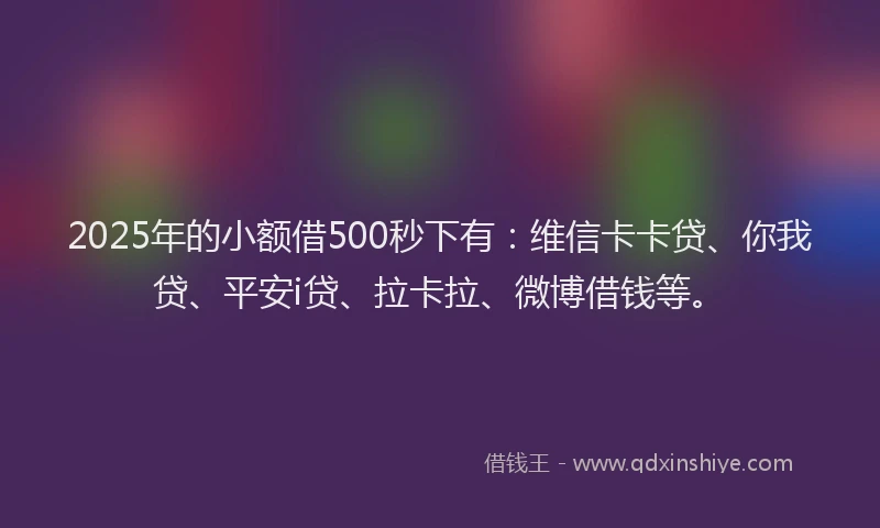 2025年的小额借500秒下有：维信卡卡贷、你我贷、平安i贷、拉卡拉、微博借钱等。