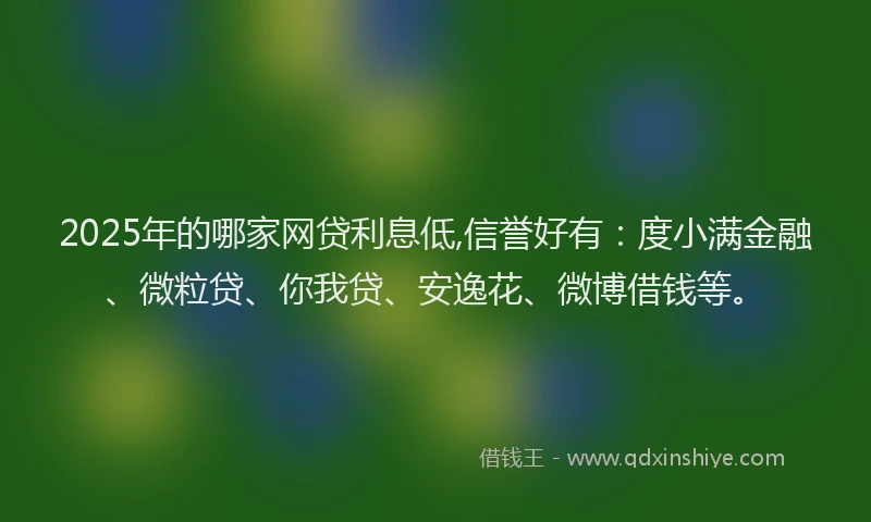 2025年的哪家网贷利息低,信誉好有：度小满金融、微粒贷、你我贷、安逸花、微博借钱等。
