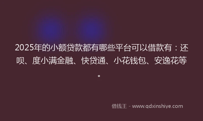 2025年的小额贷款都有哪些平台可以借款有：还呗、度小满金融、快贷通、小花钱包、安逸花等。
