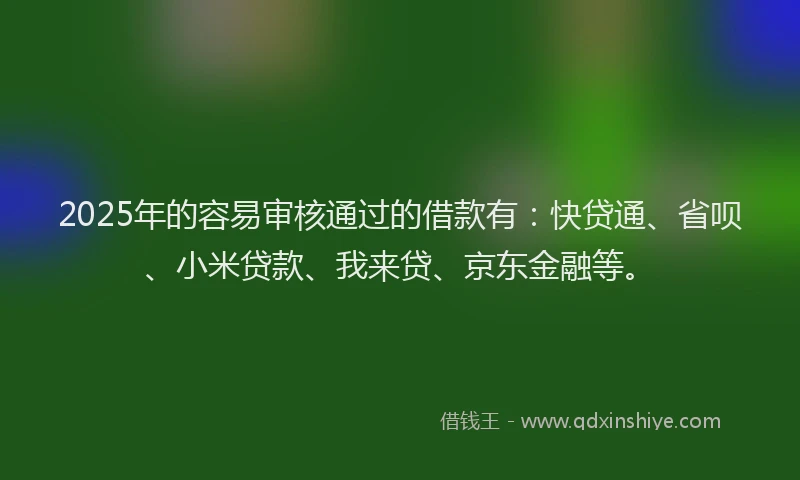 2025年的容易审核通过的借款有：快贷通、省呗、小米贷款、我来贷、京东金融等。
