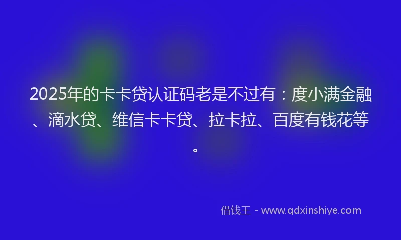 2025年的卡卡贷认证码老是不过有：度小满金融、滴水贷、维信卡卡贷、拉卡拉、百度有钱花等。