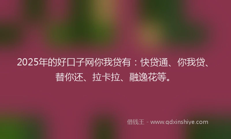 2025年的好口子网你我贷有：快贷通、你我贷、替你还、拉卡拉、融逸花等。