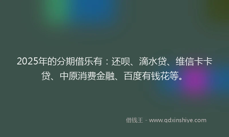 2025年的分期借乐有：还呗、滴水贷、维信卡卡贷、中原消费金融、百度有钱花等。