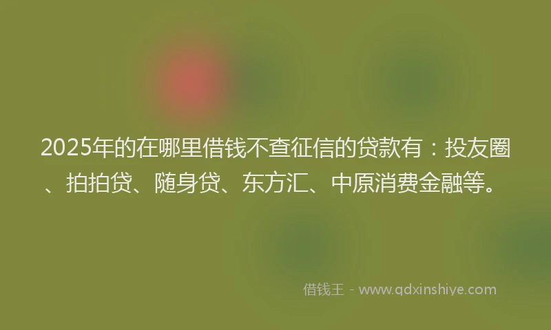 2025年的在哪里借钱不查征信的贷款有：投友圈、拍拍贷、随身贷、东方汇、中原消费金融等。