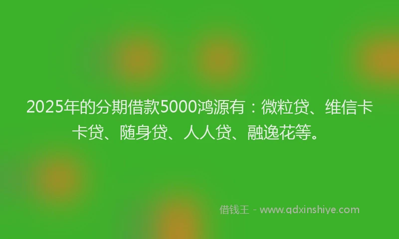 2025年的分期借款5000鸿源有：微粒贷、维信卡卡贷、随身贷、人人贷、融逸花等。