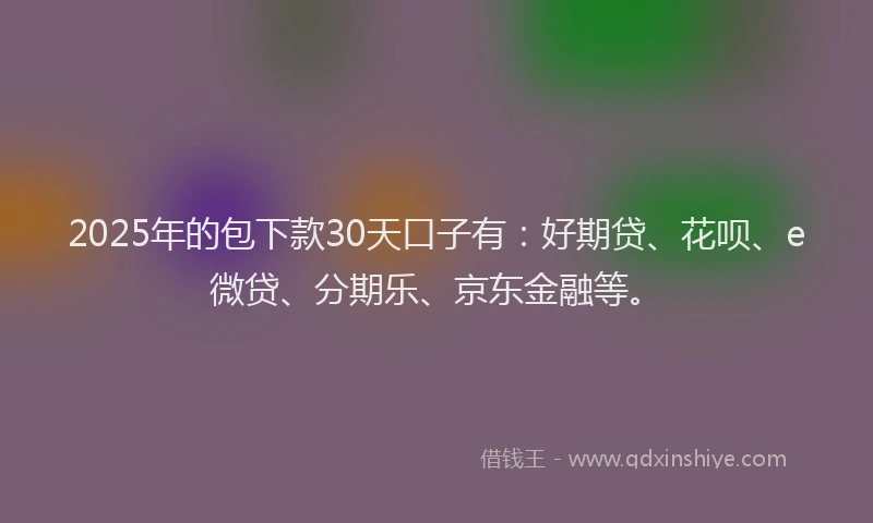 2025年的包下款30天口子有：好期贷、花呗、e微贷、分期乐、京东金融等。