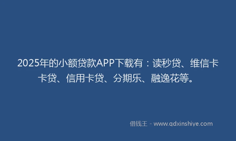 2025年的小额贷款APP下载有：读秒贷、维信卡卡贷、信用卡贷、分期乐、融逸花等。