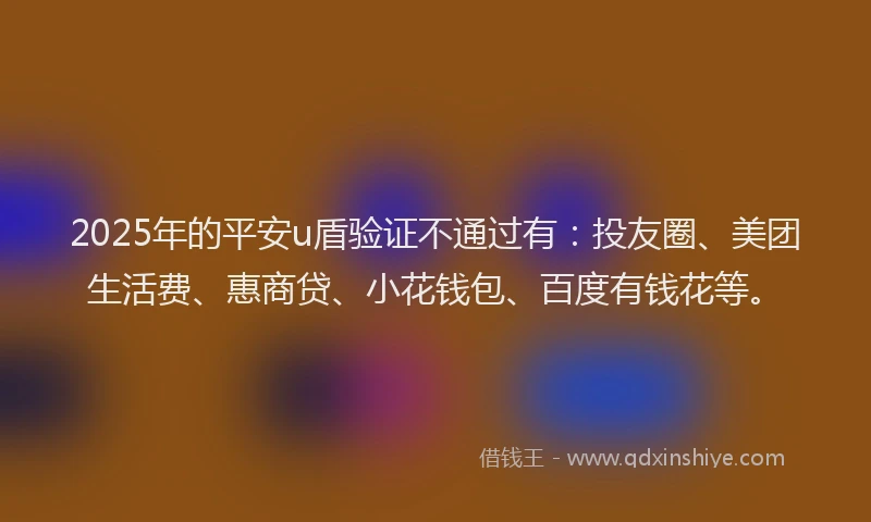 2025年的平安u盾验证不通过有：投友圈、美团生活费、惠商贷、小花钱包、百度有钱花等。