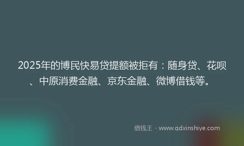 2025年的博民快易贷提额被拒有：随身贷、花呗、中原消费金融、京东金融、微博借钱等。