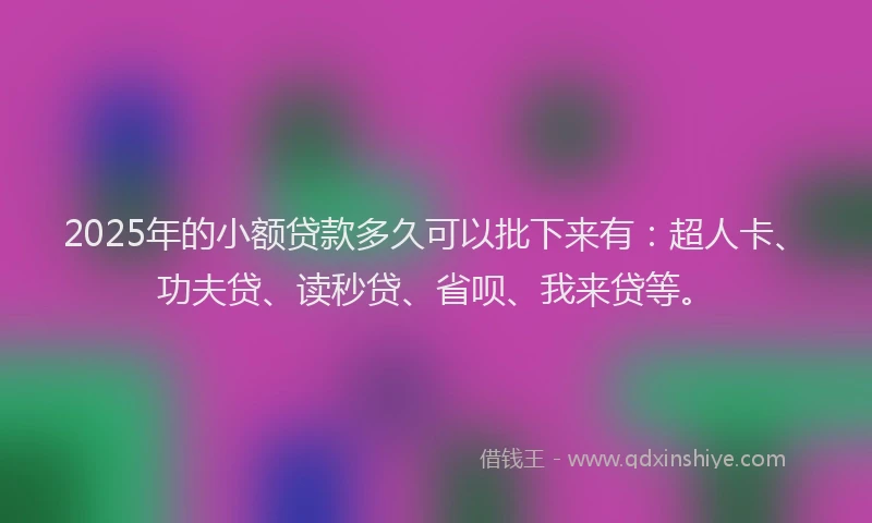 2025年的小额贷款多久可以批下来有：超人卡、功夫贷、读秒贷、省呗、我来贷等。