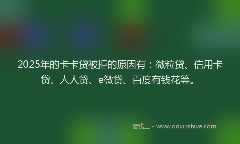 2025年的卡卡贷被拒的原因有：微粒贷、信用卡贷、人人贷、e微贷、百度有钱花等。