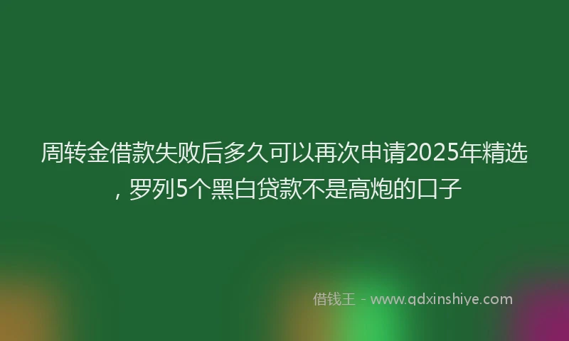 周转金借款失败后多久可以再次申请2025年精选，罗列5个黑白贷款不是高炮的口子