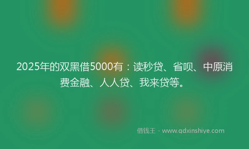 2025年的双黑借5000有：读秒贷、省呗、中原消费金融、人人贷、我来贷等。