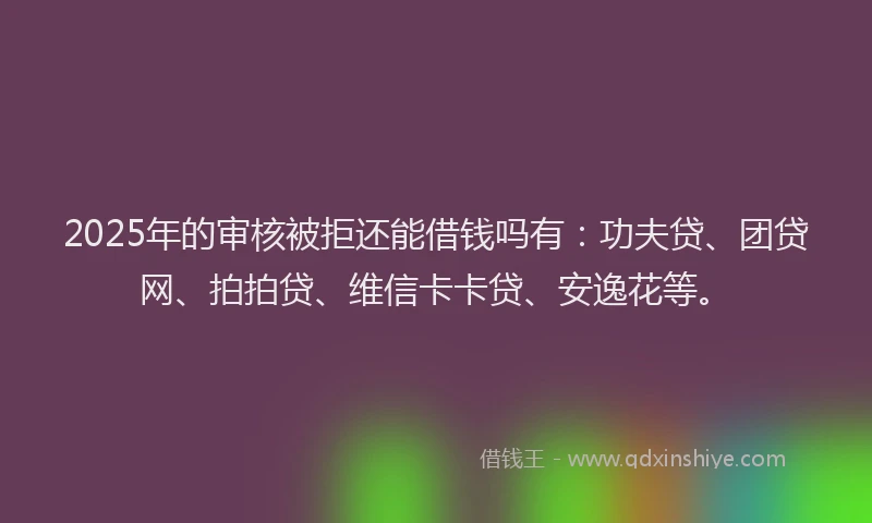 2025年的审核被拒还能借钱吗有：功夫贷、团贷网、拍拍贷、维信卡卡贷、安逸花等。