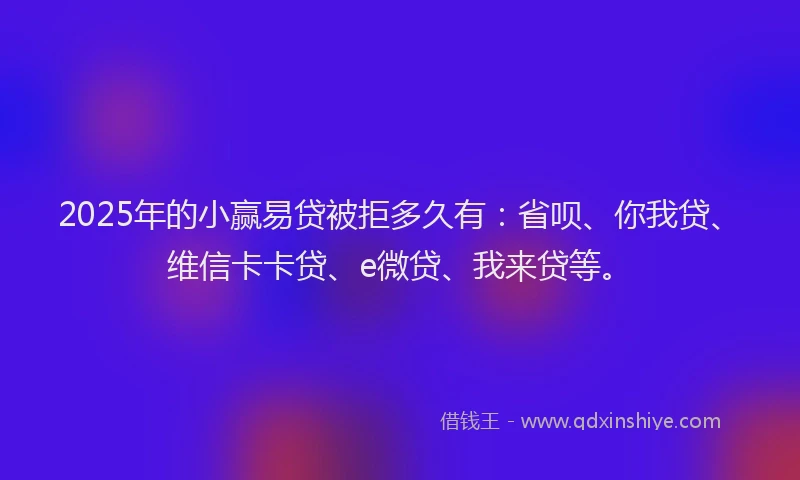 2025年的小赢易贷被拒多久有：省呗、你我贷、维信卡卡贷、e微贷、我来贷等。