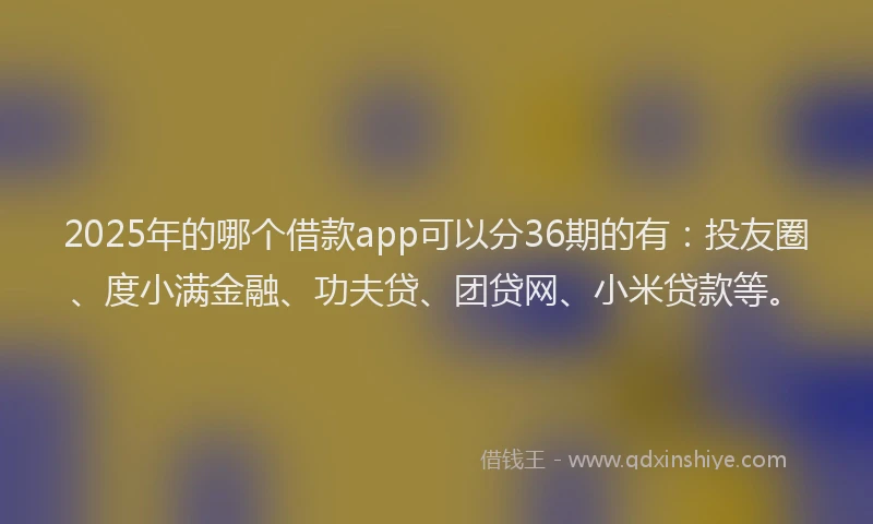 2025年的哪个借款app可以分36期的有：投友圈、度小满金融、功夫贷、团贷网、小米贷款等。