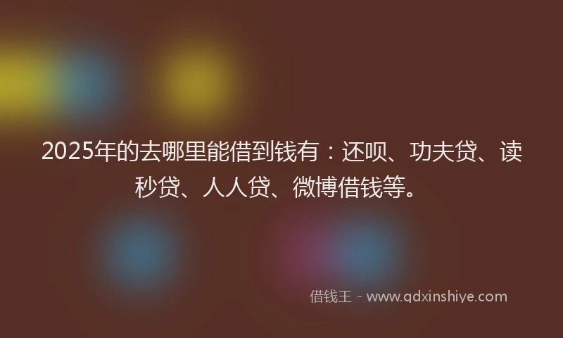 2025年的去哪里能借到钱有：还呗、功夫贷、读秒贷、人人贷、微博借钱等。