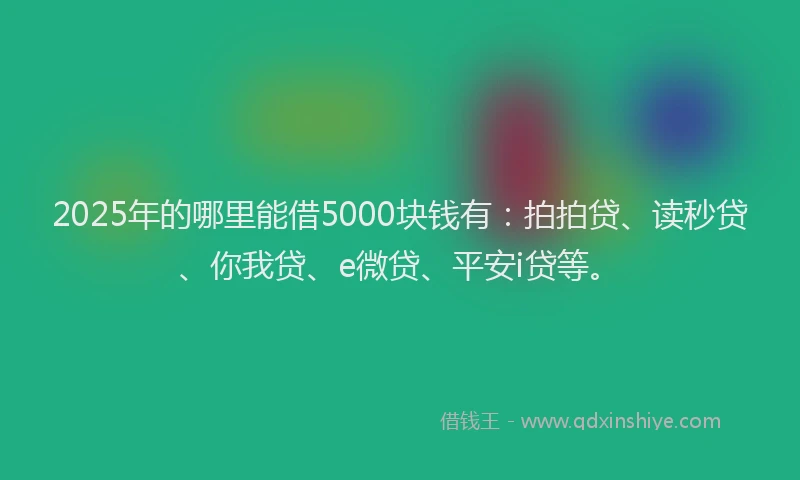 2025年的哪里能借5000块钱有：拍拍贷、读秒贷、你我贷、e微贷、平安i贷等。