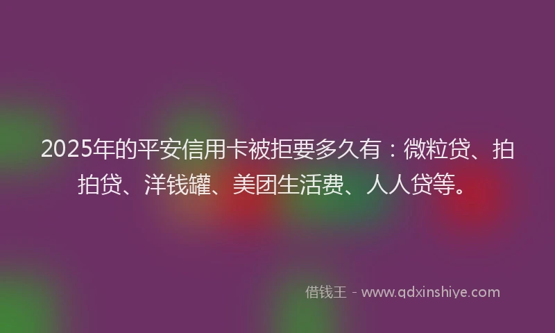 2025年的平安信用卡被拒要多久有：微粒贷、拍拍贷、洋钱罐、美团生活费、人人贷等。