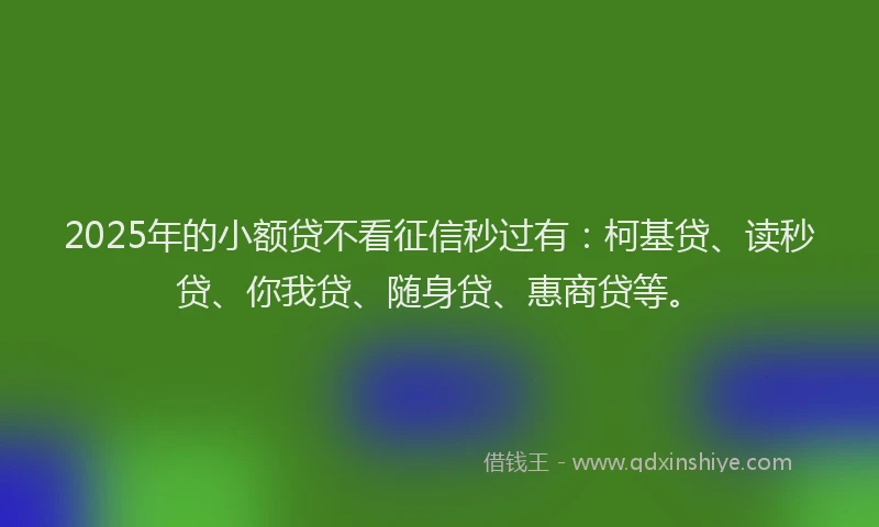 2025年的小额贷不看征信秒过有：柯基贷、读秒贷、你我贷、随身贷、惠商贷等。