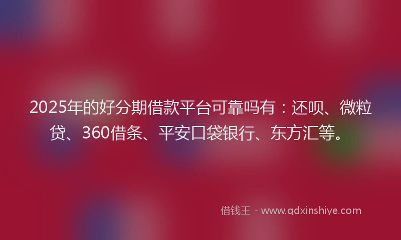 2025年的好分期借款平台可靠吗有：还呗、微粒贷、360借条、平安口袋银行、东方汇等。