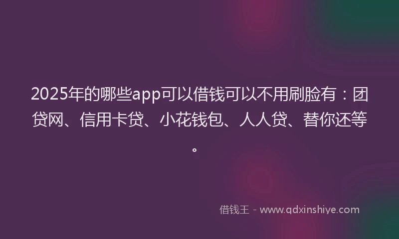 2025年的哪些app可以借钱可以不用刷脸有：团贷网、信用卡贷、小花钱包、人人贷、替你还等。