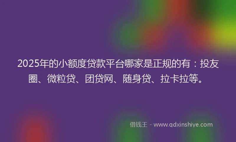 2025年的小额度贷款平台哪家是正规的有：投友圈、微粒贷、团贷网、随身贷、拉卡拉等。
